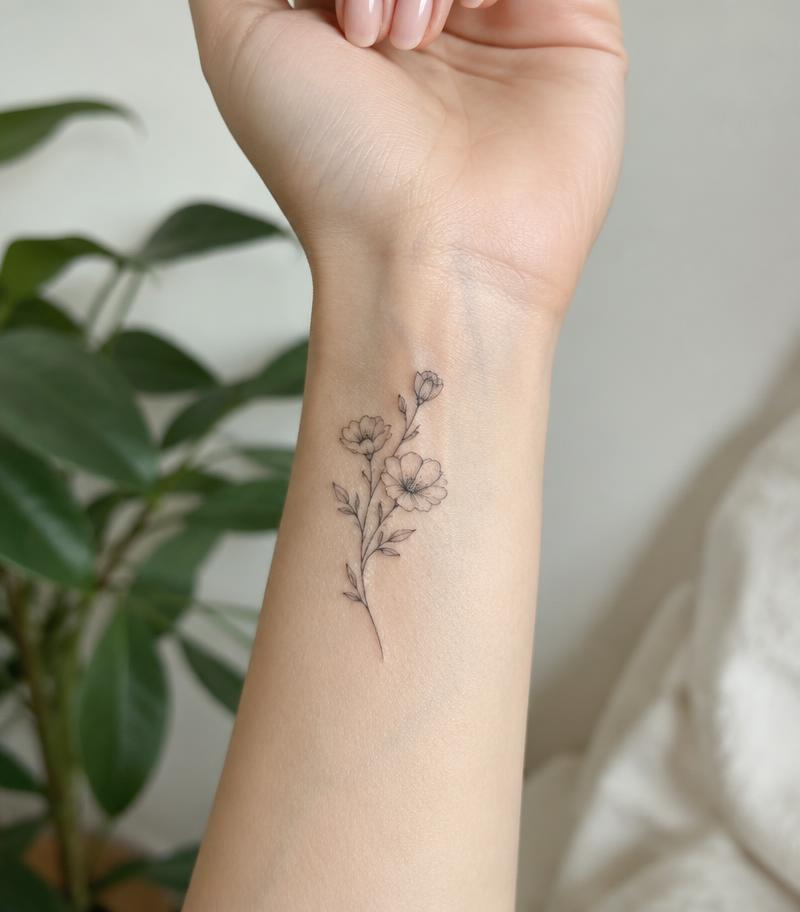 Immagine illustrativa di un tatuaggio floreale sul polso