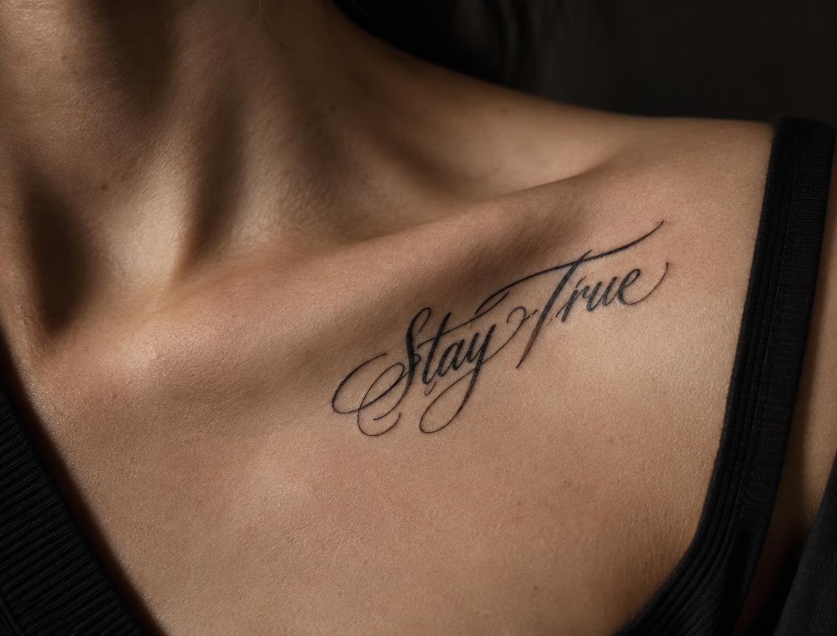 Immagine illustrativa di un tatuaggio lettering sulla clavicola